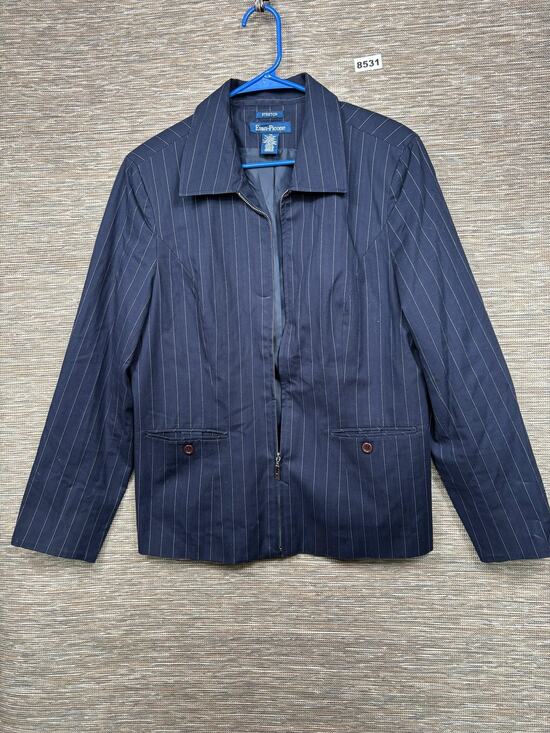 Evan Picone Jackets & Blazers - Evan Picone Blazer Womens 16 Blue Pinstripe Zip Front Stretch Career Jacket